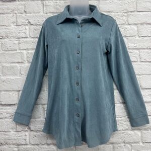 Soft Surroundings Teal Green Faux Suede Tunic Shirt Velour Button-Up Tunic XS